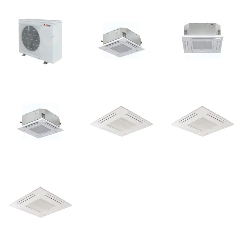Mitsubishi Multi-Zone 28600 BTU R-454B 20 SEER2 3-Zone 2'x2' Ceiling Cassette Mini Split Heat Pump System - 9K+12K+15K