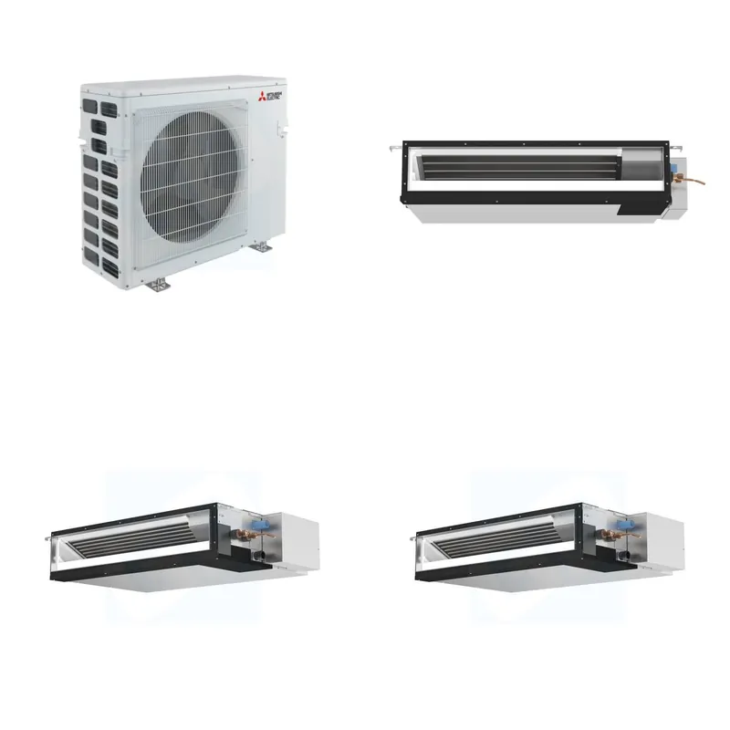 Mitsubishi Multi-Zone 40500 BTU R-454B 16 SEER2 3-Zone Ducted Low-Static Mini Split Heat Pump System - 9K+12K+15K