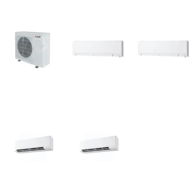 Mitsubishi Multi-Zone 28600 BTU R-454B 20 SEER2 4-Zone Wall-Mounted Hyper Heat Mini Split Heat Pump System - 6K+6K+9K+9K