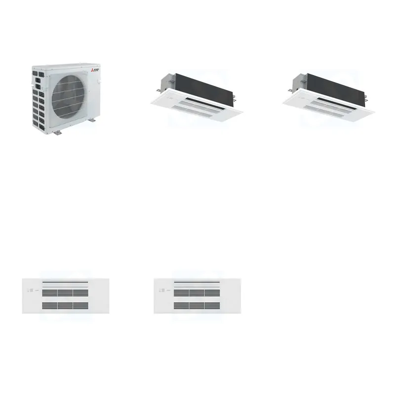 Mitsubishi Multi-Zone 40500 BTU R-454B 20 SEER2 2-Zone 1-Way Ceiling Cassette Mini Split Heat Pump System - 18K+18K