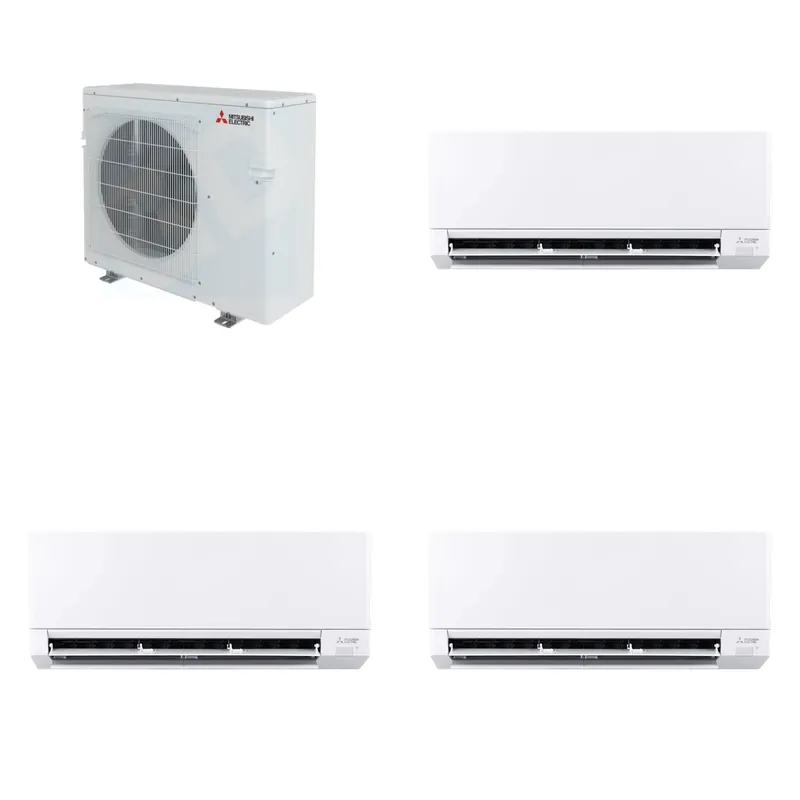 Mitsubishi Multi-Zone 36400 BTU R-454B 20 SEER2 3-Zone Wall-Mounted Mini Split Heat Pump System - 6K+12K+12K