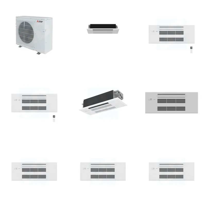 Mitsubishi Multi-Zone 36400 BTU R-454B 20 SEER2 4-Zone 1-Way Ceiling Cassette Mini Split Heat Pump System - 6K+9K+9K+12K