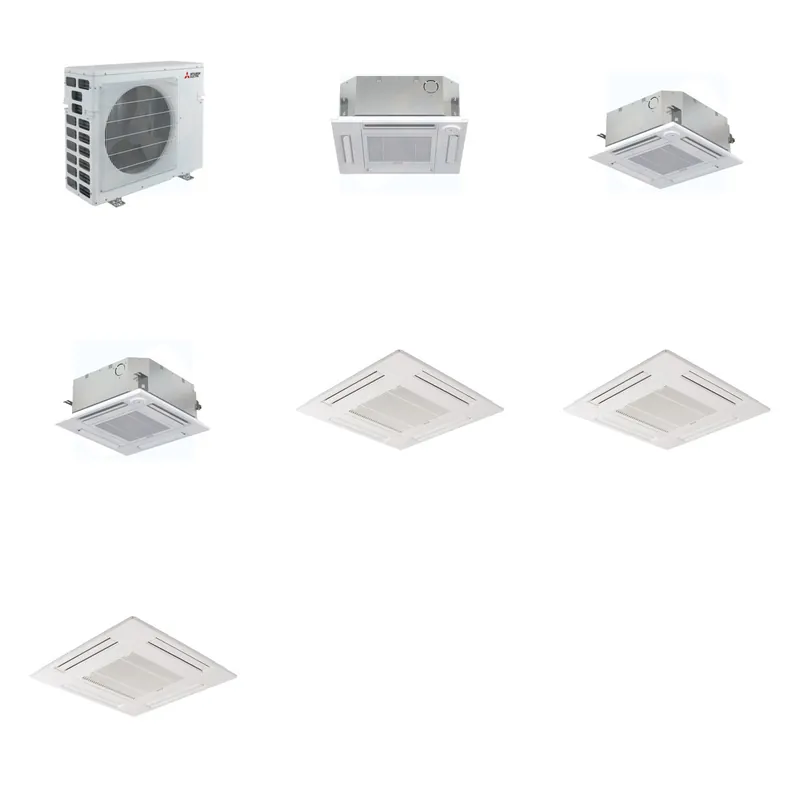 Mitsubishi Multi-Zone 40500 BTU R-454B 20 SEER2 3-Zone 2'x2' Ceiling Cassette Mini Split Heat Pump System - 12K+15K+15K