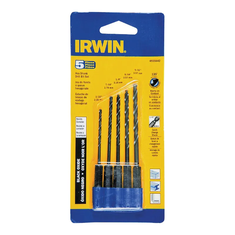 Irwin 4935642 5 Pc Hex Shank Drill Bitset