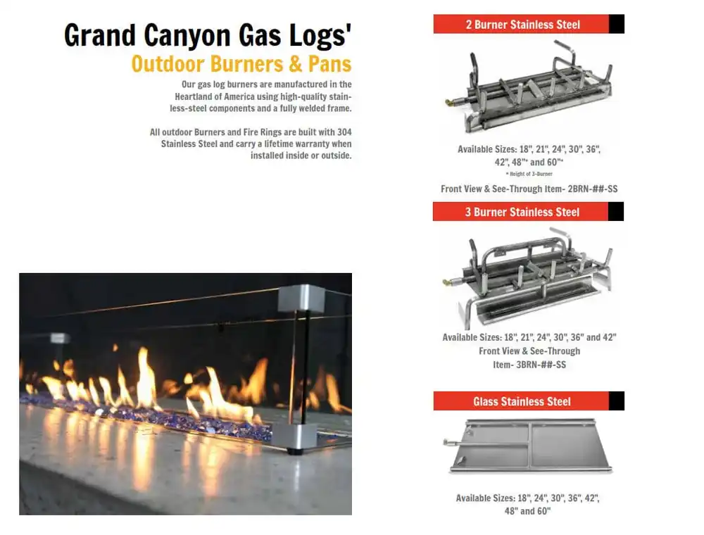 Grand Canyon GLASSBRN-36/14-H-SS H-Style Contemporary Vented Natural Gas Burner 36-Inch