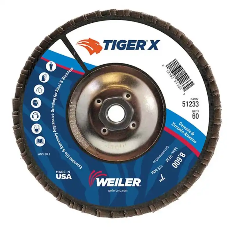 Weiler 51233 Tiger X Flap Disc 7 in 60 Grit 5/8-11 UNC