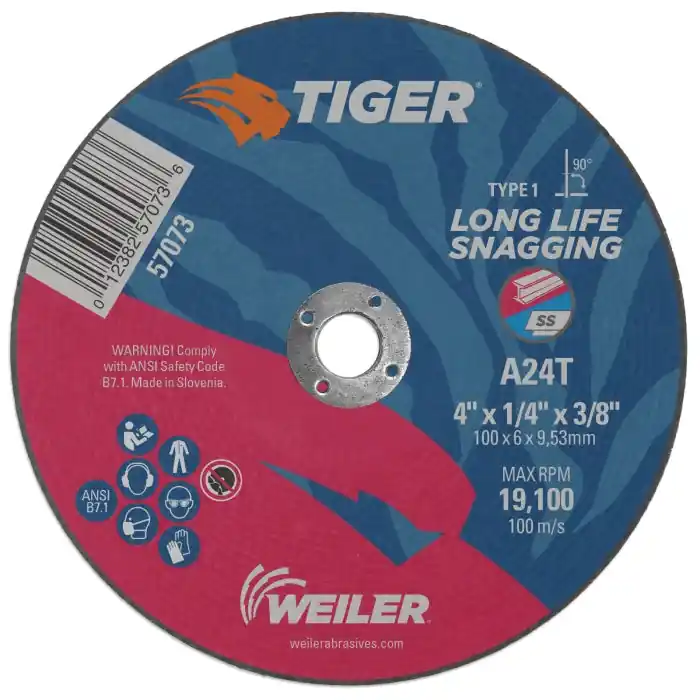 Weiler 57073 Tiger Snagging Wheel 4 in, 24 Grit