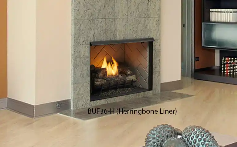 Monessen BUF36H 36 Inch Vent-Free Exacta Firebox with Clean Face and Grey Herringbone Liner
