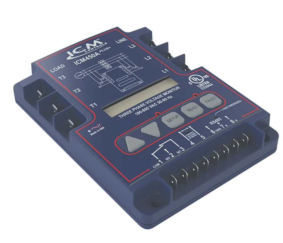 ICM ICM450A-PLUS Programmable 3-Phase Line Voltage Monitor with Modbus RS485 Port - Backlit Display