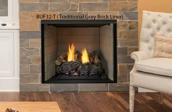 Monessen BUF42T 42 Vent-Free Exacta Firebox with Clean Face Stacked Grey Traditional Liner