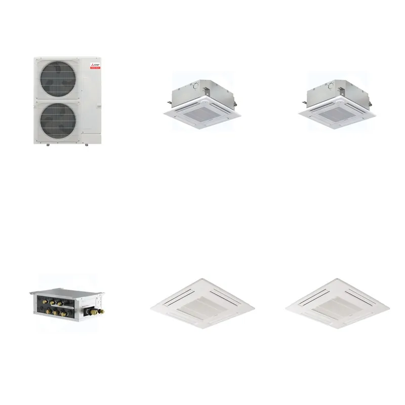 Mitsubishi Multi-Zone 36000 BTU R-454B 20 SEER2 2-Zone 2'x2' Ceiling Cassette Mini Split Heat Pump System - 9K+9K