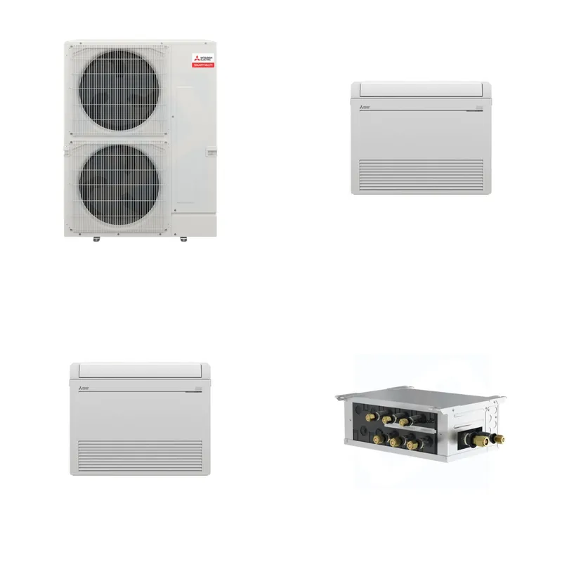Mitsubishi Multi-Zone 48000 BTU R-454B 20 SEER2 2-Zone Floor-Mounted Mini Split Heat Pump System - 9K+9K