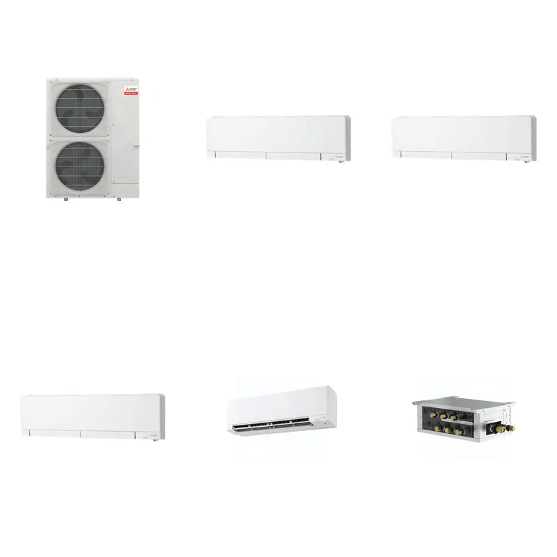Mitsubishi Multi-Zone 36000 BTU R-454B 20 SEER2 4-Zone Wall-Mounted Hyper Heat Mini Split Heat Pump System - 6K+6K+12K+15K