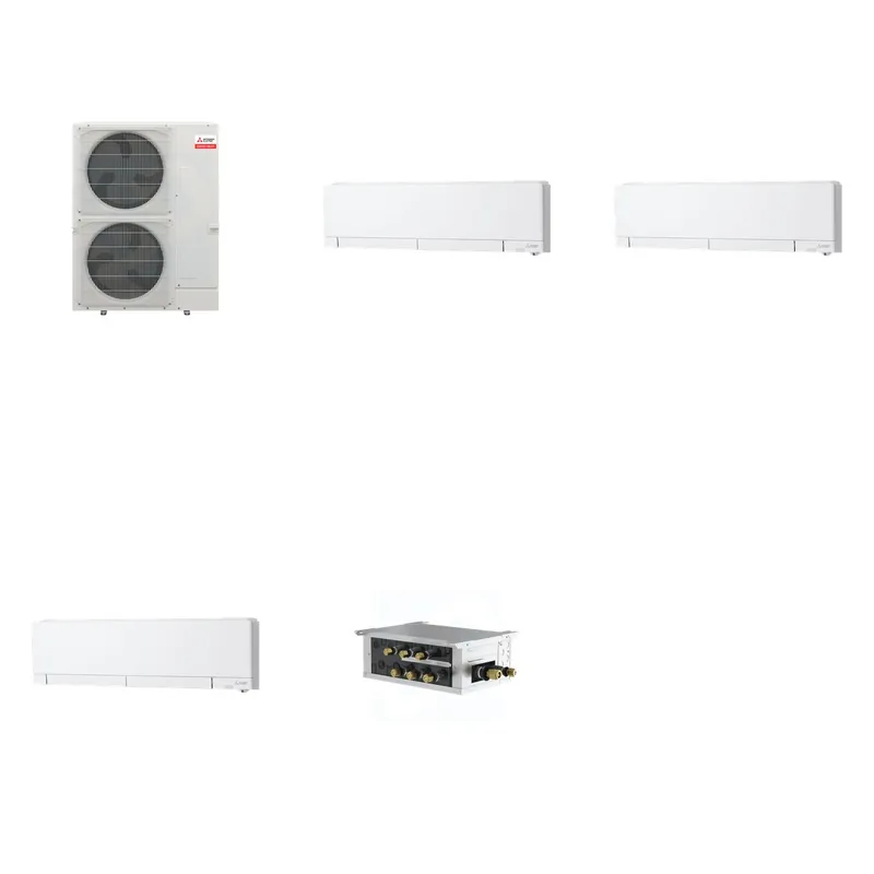 Mitsubishi Multi-Zone 48000 BTU R-454B 20 SEER2 3-Zone Wall-Mounted Hyper Heat Mini Split Heat Pump System - 6K+6K+12K