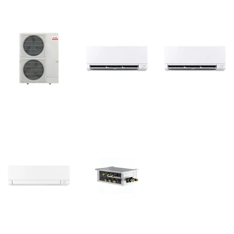 Mitsubishi Multi-Zone 48000 BTU R-454B 20 SEER2 3-Zone Wall-Mounted Mini Split Heat Pump System - 9K+9K+15K