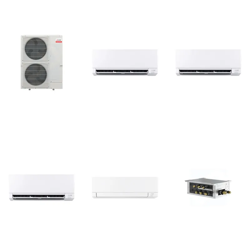 Mitsubishi Multi-Zone 36000 BTU R-454B 20 SEER2 4-Zone Wall-Mounted Mini Split Heat Pump System - 6K+9K+9K+15K