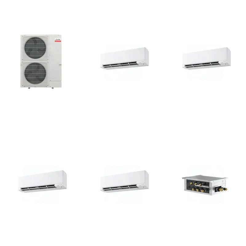 Mitsubishi Multi-Zone 36000 BTU R-454B 20 SEER2 4-Zone Wall-Mounted Hyper Heat Mini Split Heat Pump System - 9K+9K+9K+15K