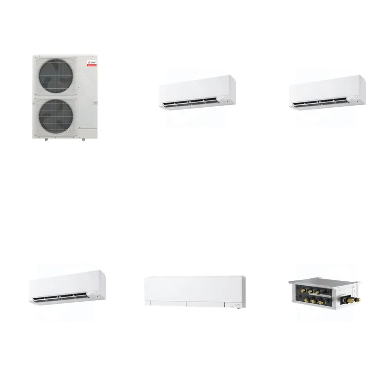 Mitsubishi Multi-Zone 36000 BTU R-454B 20 SEER2 4-Zone Wall-Mounted Hyper Heat Mini Split Heat Pump System - 9K+9K+9K+12K