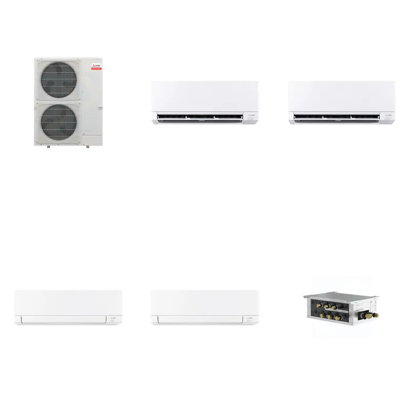 Mitsubishi Multi-Zone 36000 BTU R-454B 20 SEER2 4-Zone Wall-Mounted Mini Split Heat Pump System - 6K+9K+15K+15K