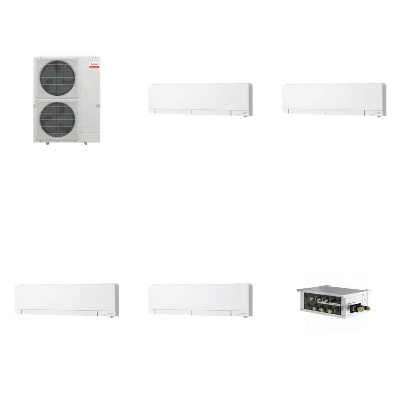 Mitsubishi Multi-Zone 36000 BTU R-454B 20 SEER2 4-Zone Wall-Mounted Hyper Heat Mini Split Heat Pump System - 6K+6K+12K+12K