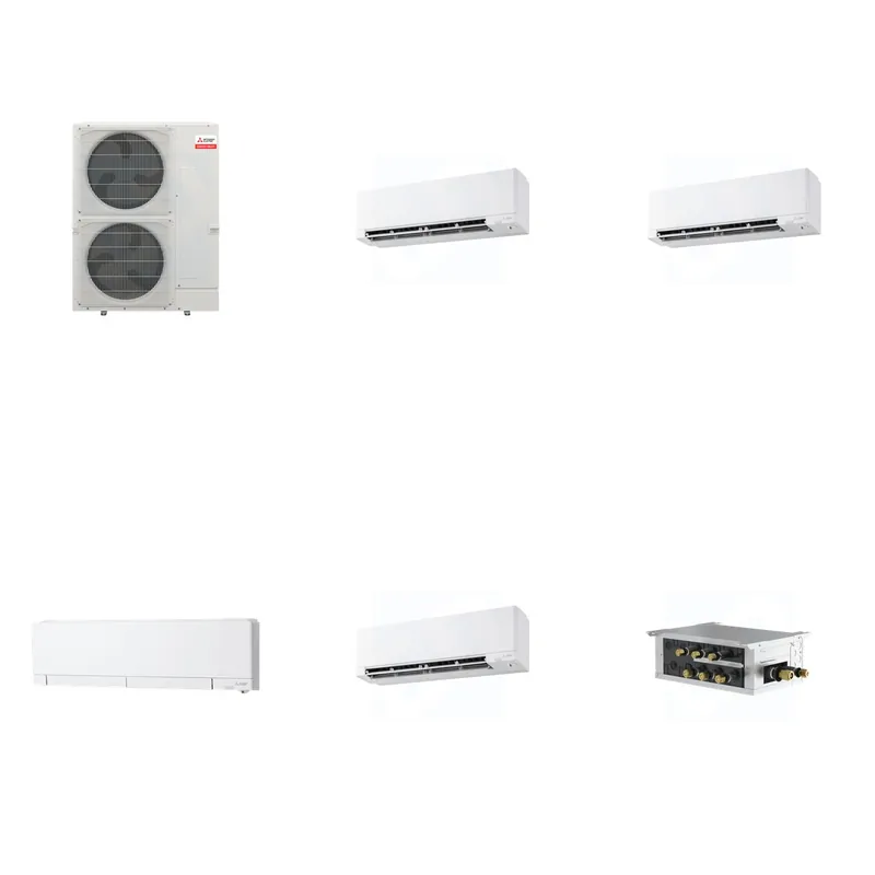 Mitsubishi Multi-Zone 36000 BTU R-454B 20 SEER2 4-Zone Wall-Mounted Hyper Heat Mini Split Heat Pump System - 9K+9K+12K+15K