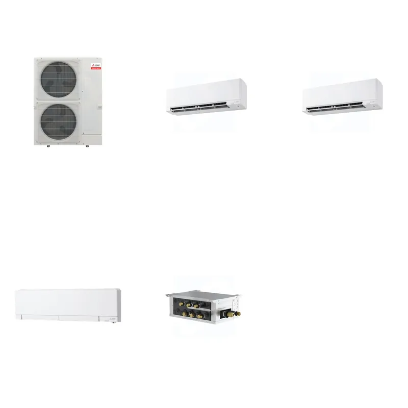 Mitsubishi Multi-Zone 48000 BTU R-454B 20 SEER2 3-Zone Wall-Mounted Hyper Heat Mini Split Heat Pump System - 9K+9K+12K