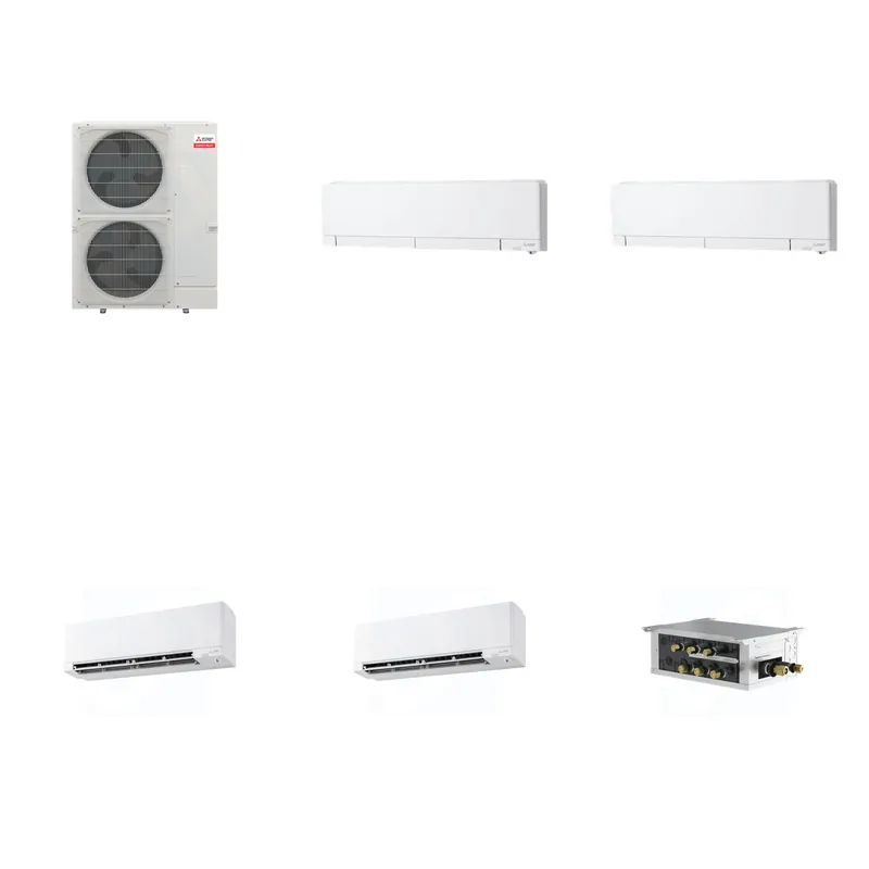 Mitsubishi Multi-Zone 36000 BTU R-454B 20 SEER2 4-Zone Wall-Mounted Hyper Heat Mini Split Heat Pump System - 6K+6K+15K+15K