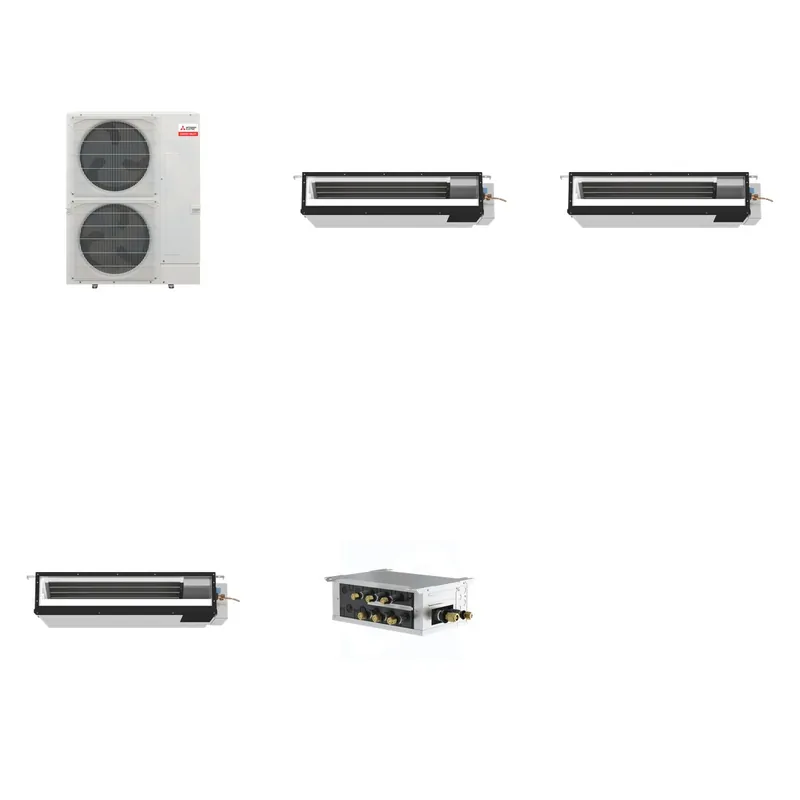 Mitsubishi Multi-Zone 36000 BTU R-454B 16 SEER2 3-Zone Ducted Low-Static Mini Split Heat Pump System - 9K+9K+9K