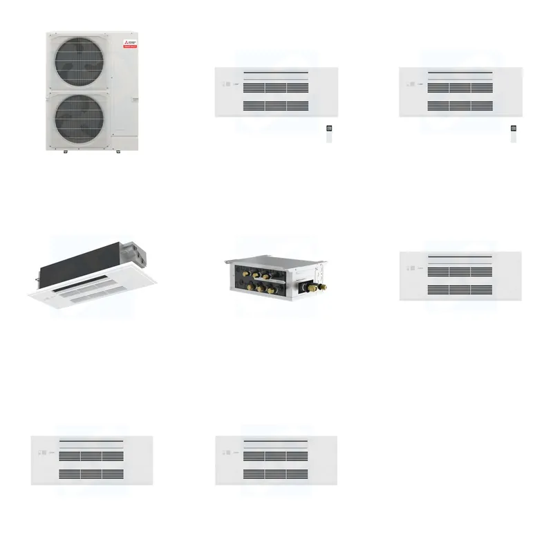 Mitsubishi Multi-Zone 36000 BTU R-454B 20 SEER2 3-Zone 1-Way Ceiling Cassette Mini Split Heat Pump System - 9K+9K+12K