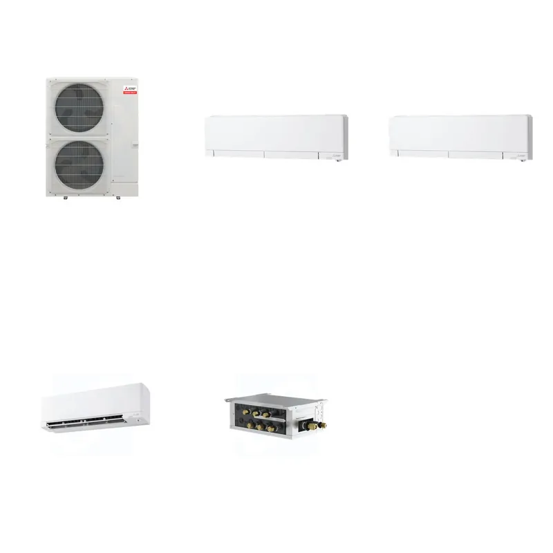 Mitsubishi Multi-Zone 48000 BTU R-454B 20 SEER2 3-Zone Wall-Mounted Hyper Heat Mini Split Heat Pump System - 6K+6K+15K