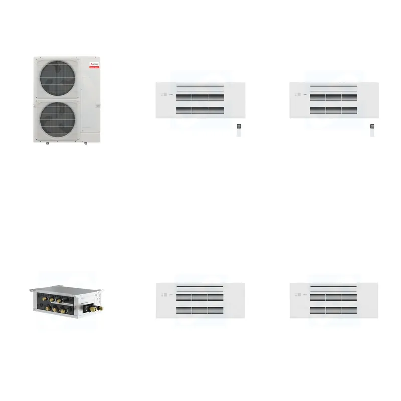 Mitsubishi Multi-Zone 48000 BTU R-454B 20 SEER2 2-Zone 1-Way Ceiling Cassette Mini Split Heat Pump System - 9K+9K