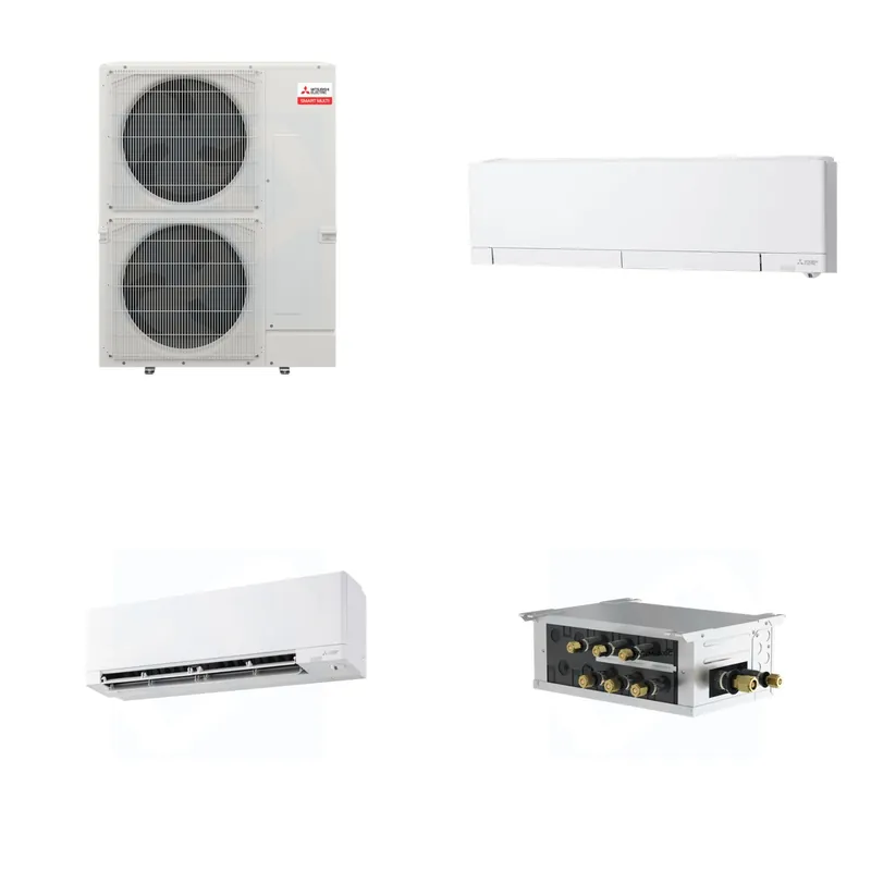 Mitsubishi Multi-Zone 48000 BTU R-454B 20 SEER2 2-Zone Wall-Mounted Hyper Heat Mini Split Heat Pump System - 6K+15K
