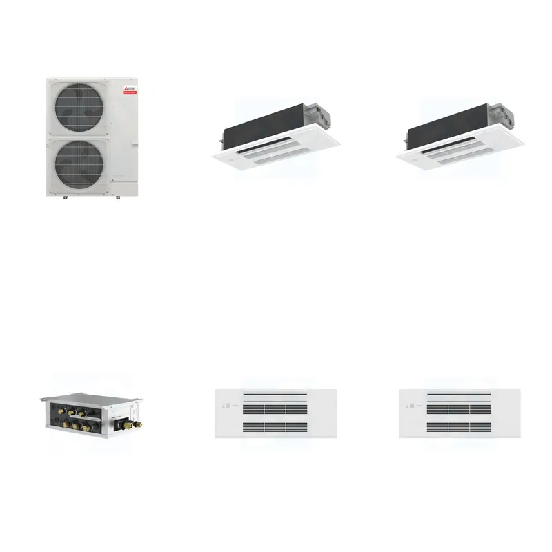 Mitsubishi Multi-Zone 48000 BTU R-454B 20 SEER2 2-Zone 1-Way Ceiling Cassette Mini Split Heat Pump System - 12K+12K