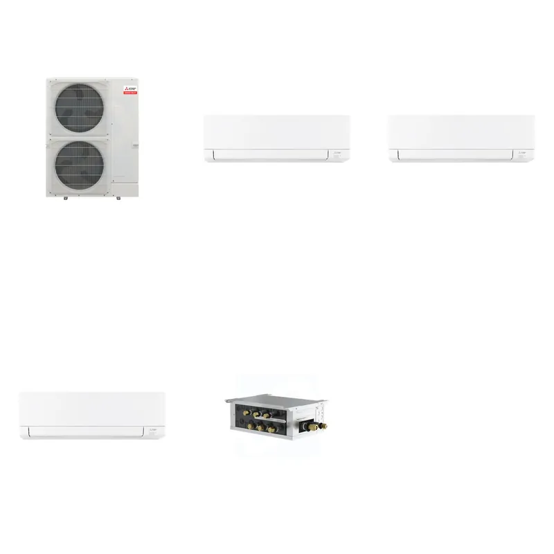 Mitsubishi Multi-Zone 48000 BTU R-454B 20 SEER2 3-Zone Wall-Mounted Mini Split Heat Pump System - 15K+15K+18K