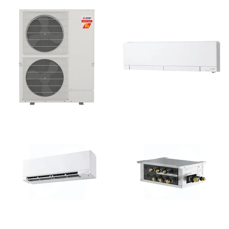 Mitsubishi Multi-Zone 60000 BTU R-454B 20 SEER2 2-Zone Wall-Mounted Hyper Heat Mini Split Heat Pump System - 6K+9K
