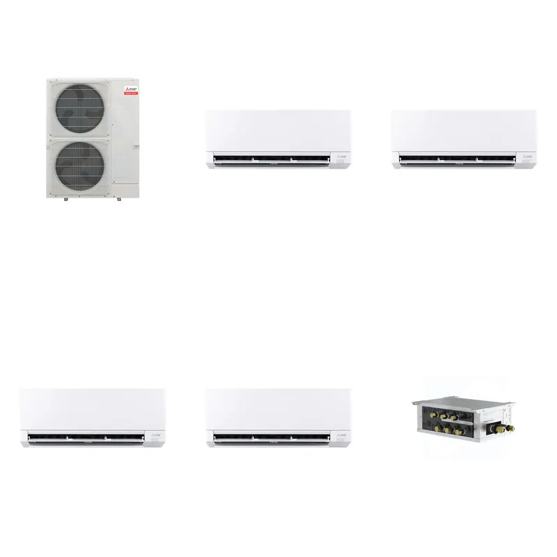 Mitsubishi Multi-Zone 48000 BTU R-454B 20 SEER2 4-Zone Wall-Mounted Mini Split Heat Pump System - 6K+6K+9K+9K