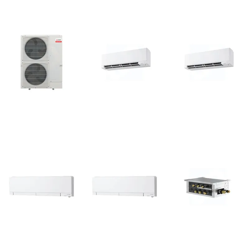 Mitsubishi Multi-Zone 36000 BTU R-454B 20 SEER2 4-Zone Wall-Mounted Hyper Heat Mini Split Heat Pump System - 9K+9K+12K+12K