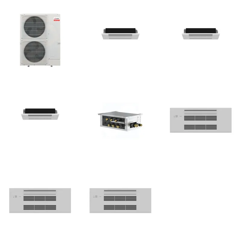 Mitsubishi Multi-Zone 36000 BTU R-454B 20 SEER2 3-Zone 1-Way Ceiling Cassette Mini Split Heat Pump System - 6K+6K+6K