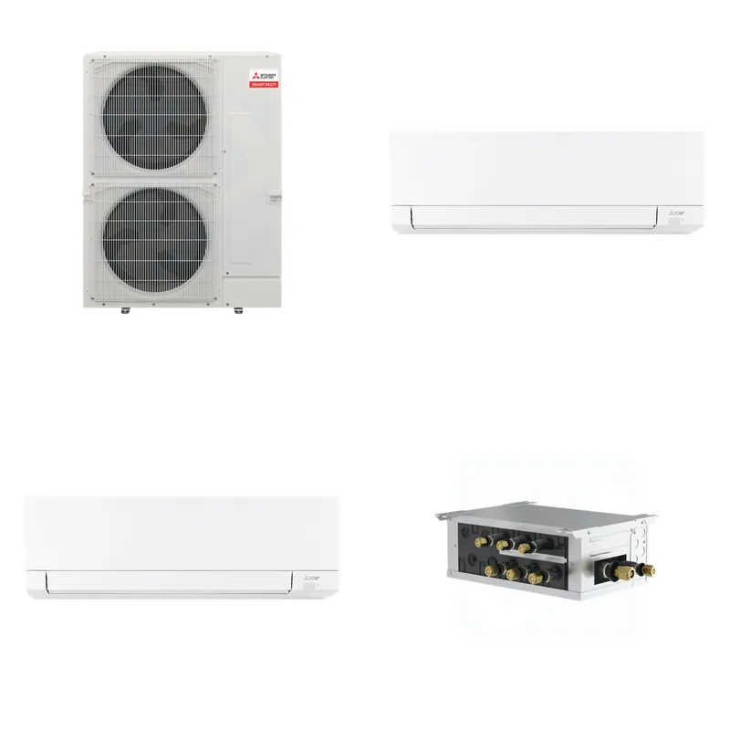Mitsubishi Multi-Zone 48000 BTU R-454B 20 SEER2 2-Zone Wall-Mounted Mini Split Heat Pump System - 15K+15K