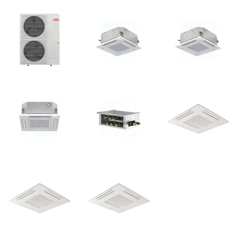 Mitsubishi Multi-Zone 36000 BTU R-454B 20 SEER2 3-Zone 2'x2' Ceiling Cassette Mini Split Heat Pump System - 9K+9K+12K