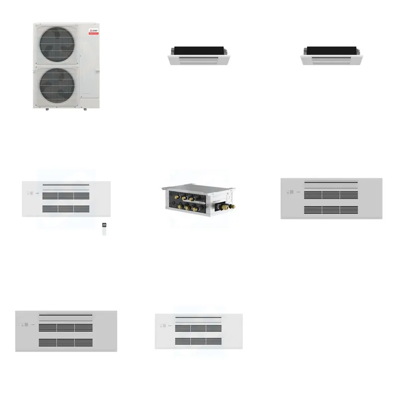 Mitsubishi Multi-Zone 36000 BTU R-454B 20 SEER2 3-Zone 1-Way Ceiling Cassette Mini Split Heat Pump System - 6K+6K+9K
