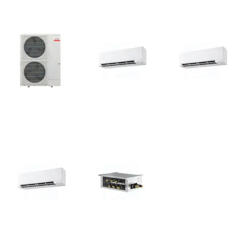 Mitsubishi Multi-Zone 48000 BTU R-454B 20 SEER2 3-Zone Wall-Mounted Hyper Heat Mini Split Heat Pump System - 9K+15K+18K
