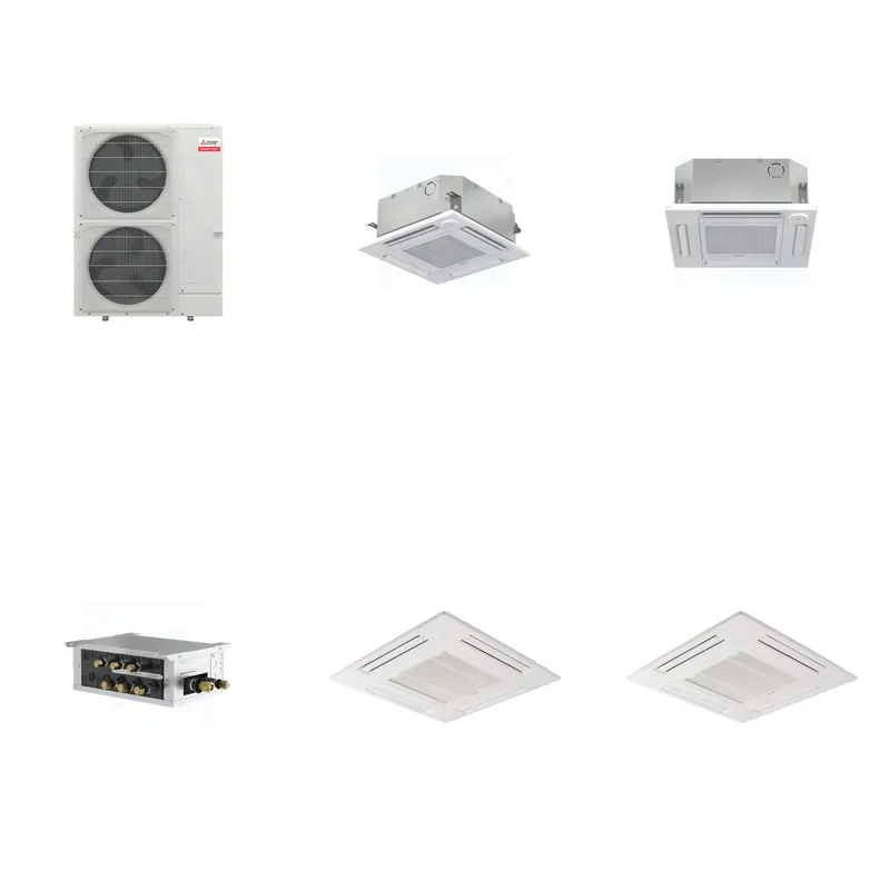 Mitsubishi Multi-Zone 48000 BTU R-454B 20 SEER2 2-Zone 2'x2' Ceiling Cassette Mini Split Heat Pump System - 9K+12K