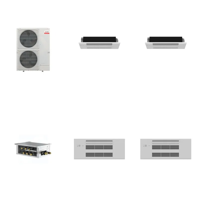 Mitsubishi Multi-Zone 48000 BTU R-454B 20 SEER2 2-Zone 1-Way Ceiling Cassette Mini Split Heat Pump System - 6K+6K