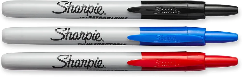 Sharpie 32726PP Retractable Permanent Markers, Fine Point, 3-Pack