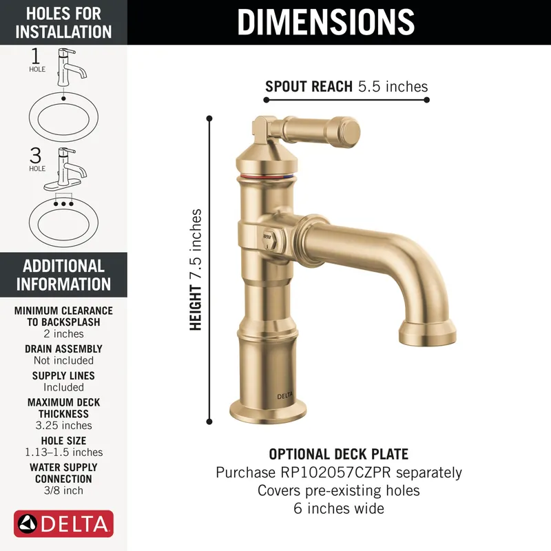 Delta 584-CZ-PR-LPU-DST Broderick Single Handle Bathroom Faucet 1.2 GPM