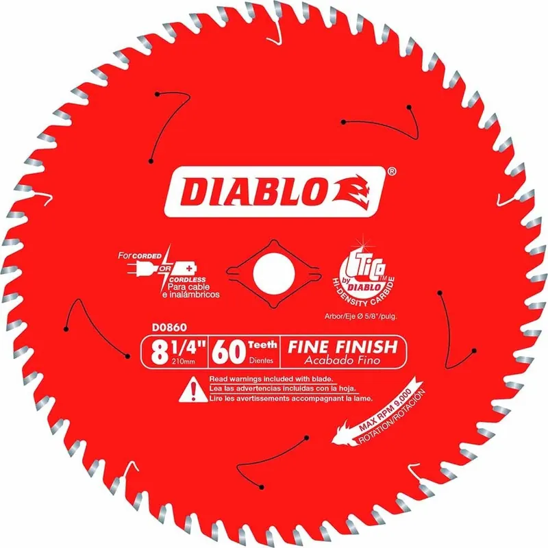 Diablo D0860X 8-1/4 in. 60-Tooth Fine Finish Saw Blade