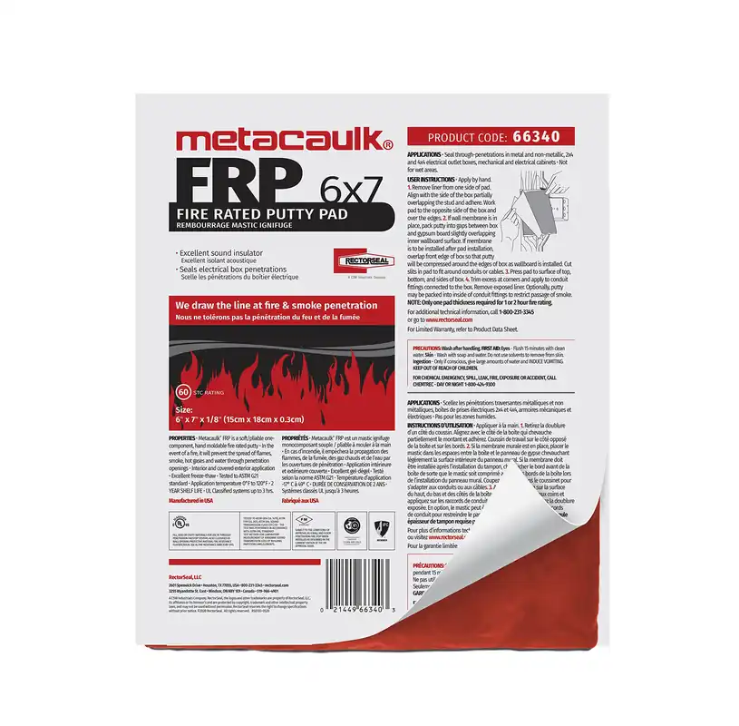 Rectorseal 66340 Metacaulk Fire Rated Putty Pad 6 inchesx 7 inches