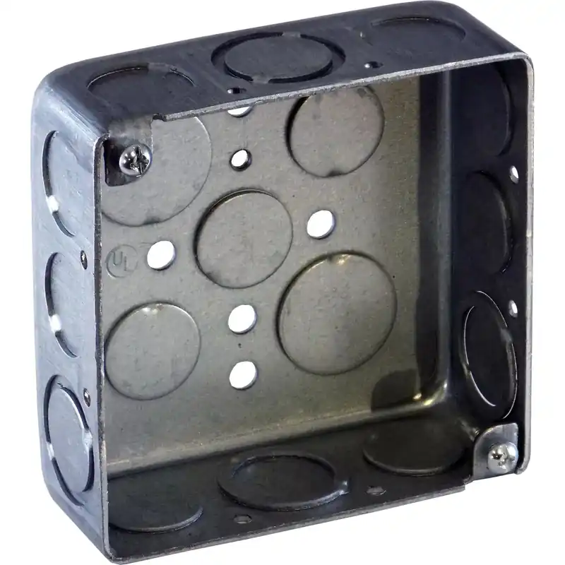 Bramec 13431 4 inches Square Steel Utility Box 1-1/2 inches Deep 17 Knockouts