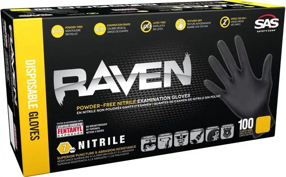 Sas Safety 66518 Raven Nitrile Gloves Large (100 Gloves per Box)